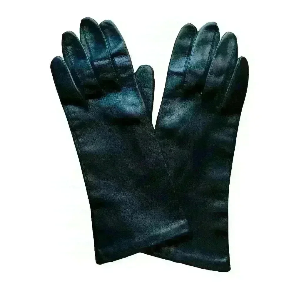 Vintage Shalimar Black Genuine Leather Lined Women's Gloves Sz‎ 7 Made In Italy